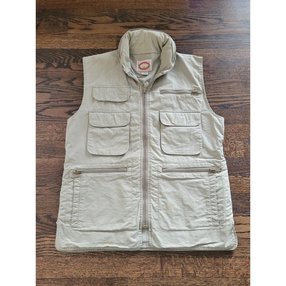 Banana Republic Vest Men's Small Khaki Safari Travel Utility Multi Pocket Hood